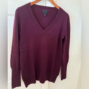 J. Crew plum colored v-neck 100% cashmere sweater, size medium